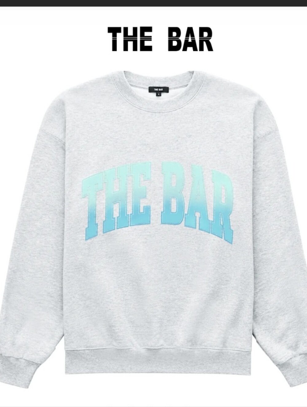 NWT The Bar Varsity Sweatshirt. Light Heather Grey Mint & Teal Ombre. Size Large